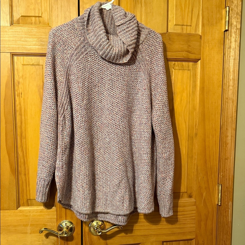 JohnPaulRichard Heathered Cowl Neck Sweater - Pink and Gray